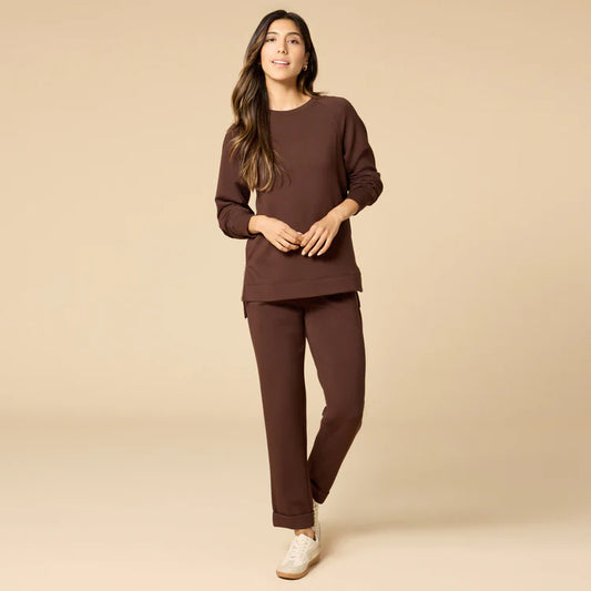 Softies Dream Tech Side Zip Crew Tunic With Long Pant-Espresso