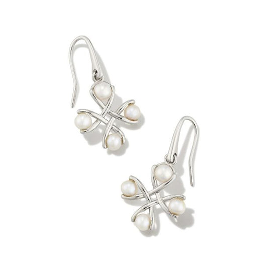 Everleigh Sliver Pearl Drop Earrings in White Pearl