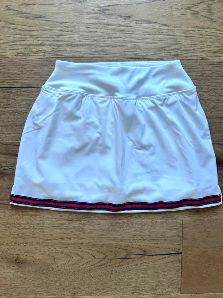 Pearly Vine Violet Skort White with Navy and Red Stripe Ribbon