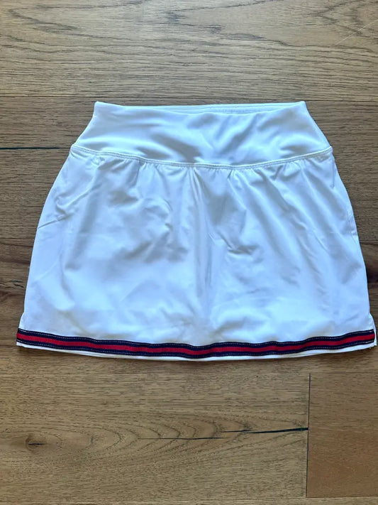 Pearly Vine Violet Skort White with Navy and Red Stripe Ribbon