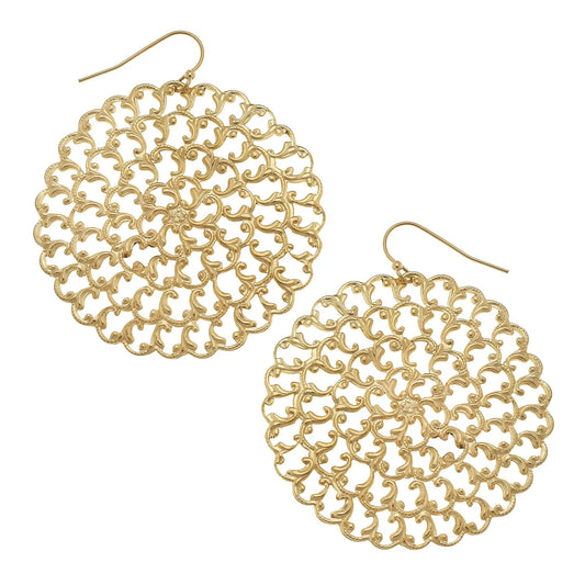 Susan Shaw Large Filigree Earrings-Gold