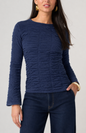 Liverpool Long Flare Sleeve Crew Neck Top-Navy