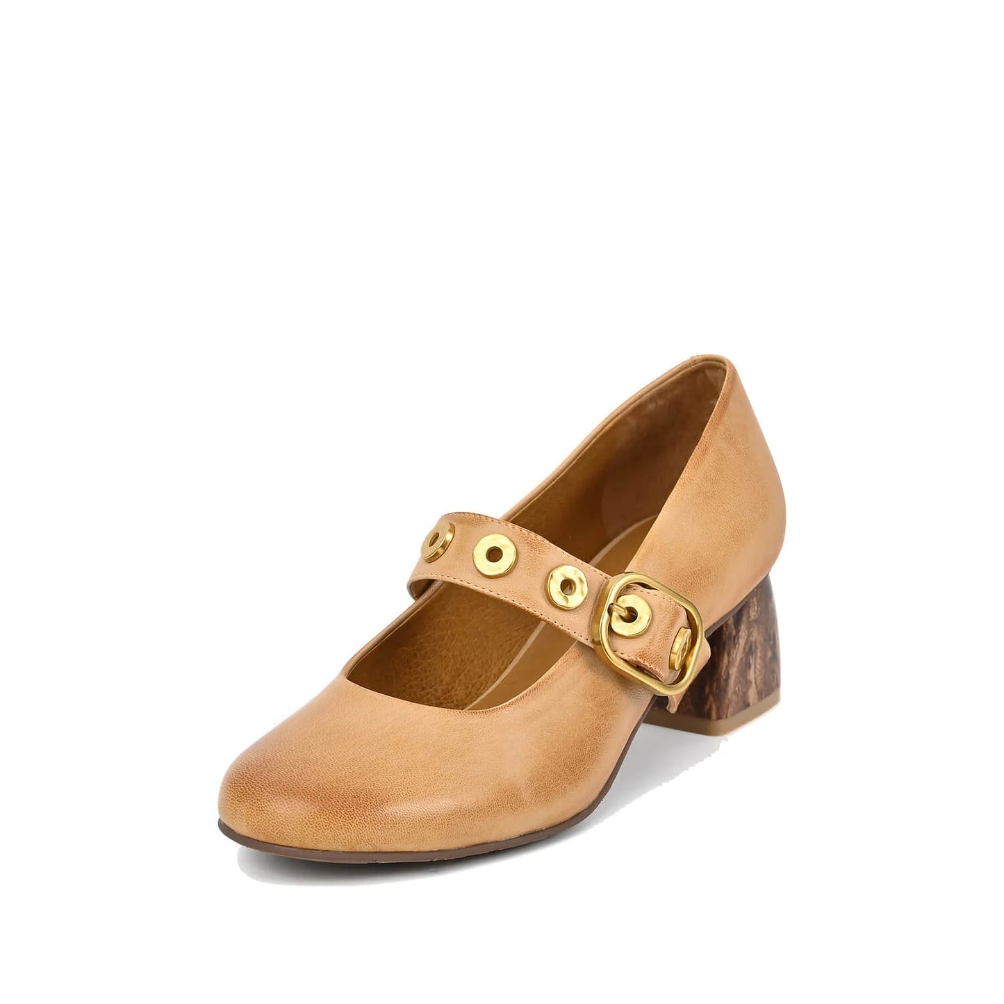 Antelope Buckle Strap Mary Janes-Camel