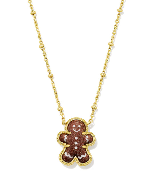 Kendra Scott Gingerbread Pendant Necklace-Gold/Brown Goldstone