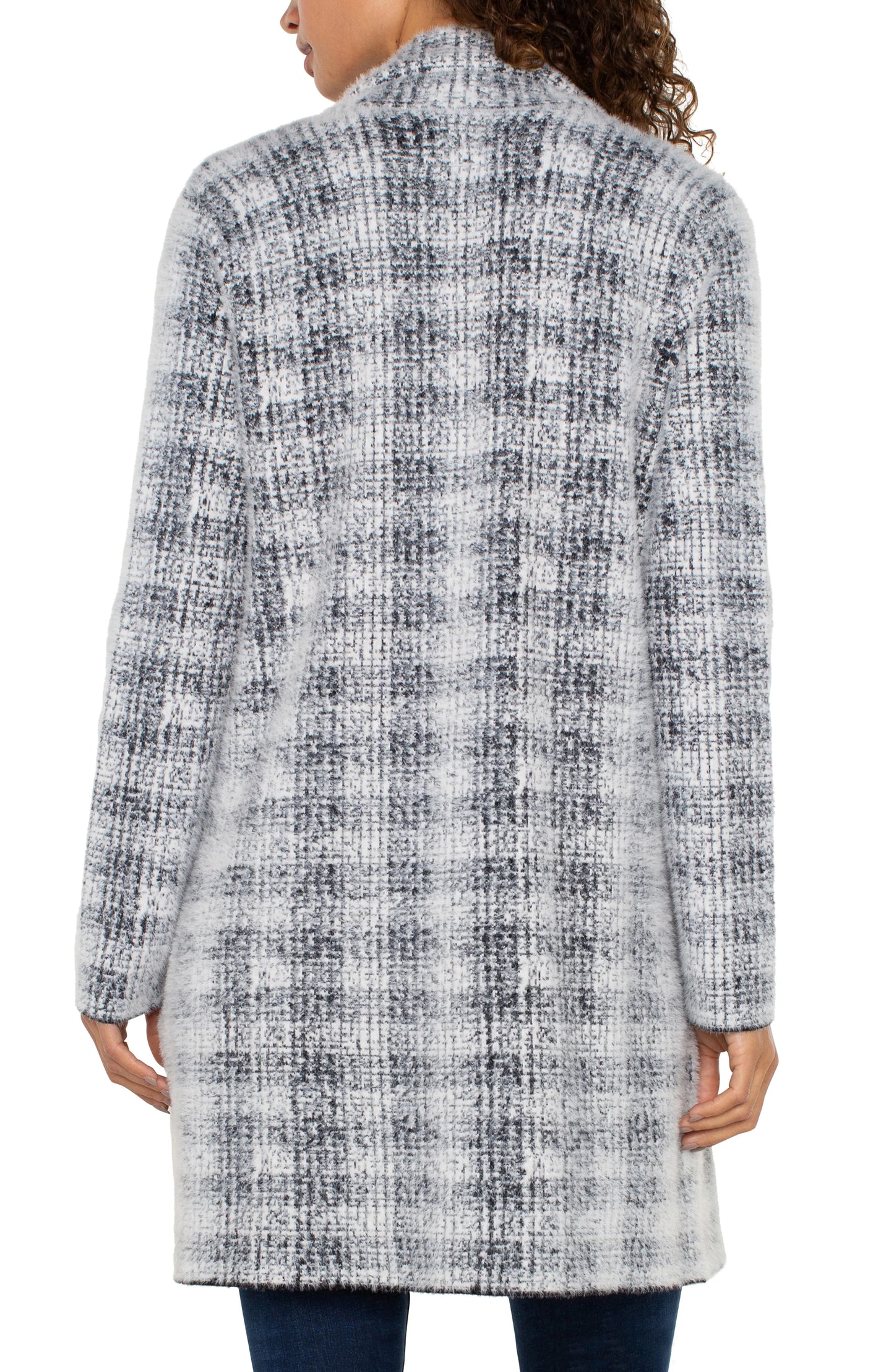 Liverpool Open Front Coatigan Sweater Grey Plaid