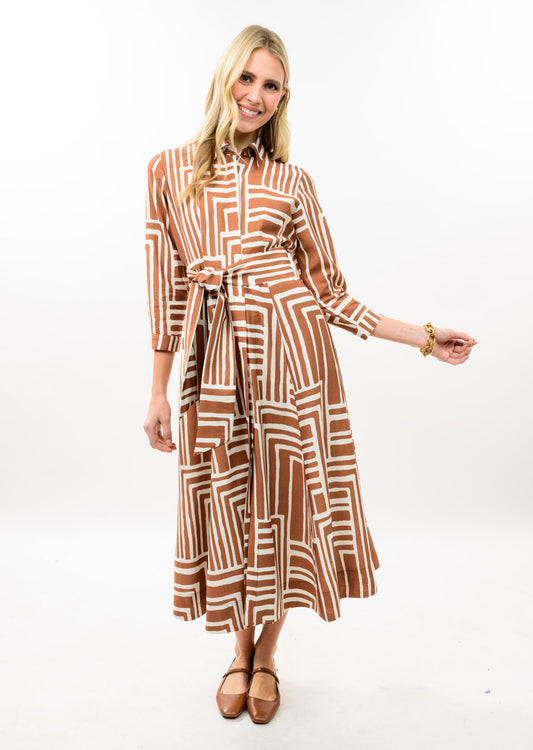 Uncle Frank Graphic Midi Shirt Dress-Caramel
