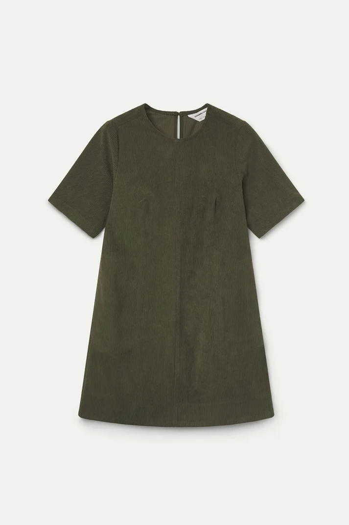 Compania Fantastica Short Sleeve Corduroy Dress-Olive Green