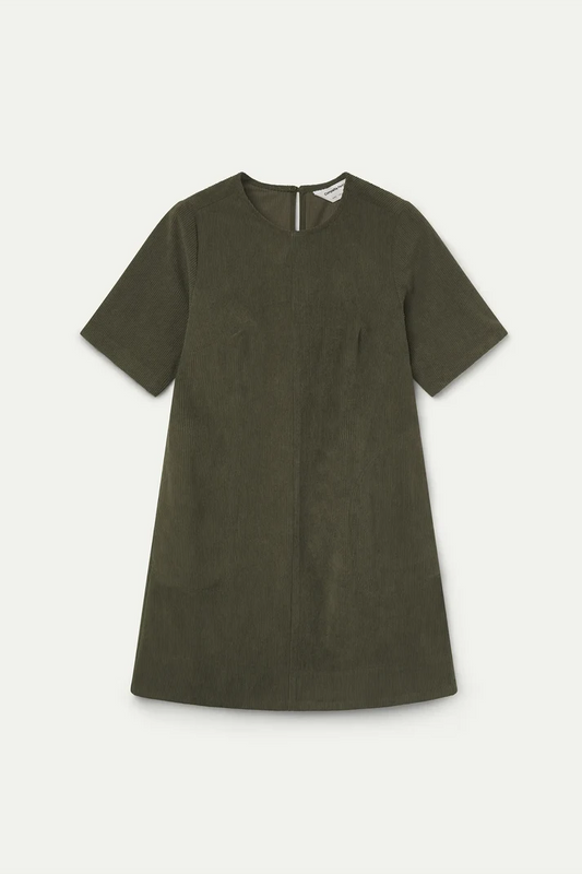 Compania Fantastica Short Sleeve Corduroy Dress-Olive Green