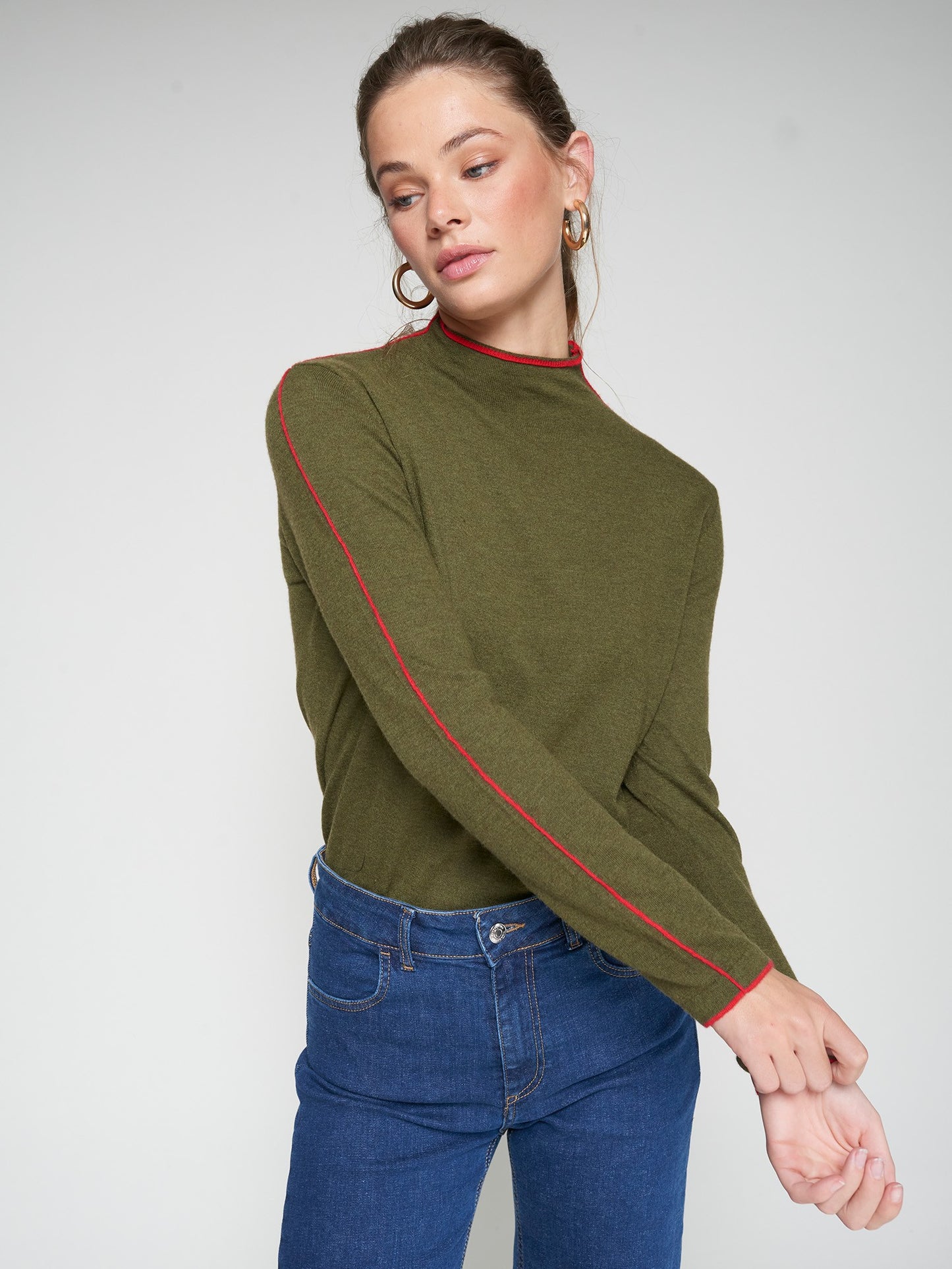 Vilagallo Sweater With Piping Trim-Green
