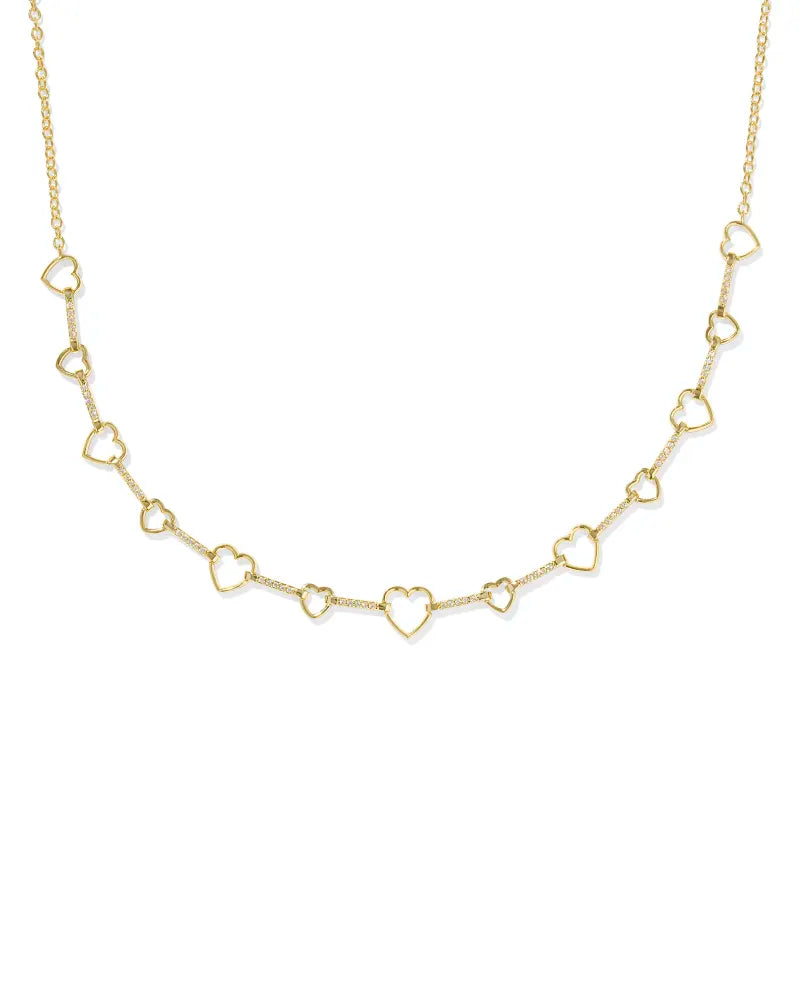 Kendra Scott Haisley Heart Strand Necklace-Gold/White Crystal