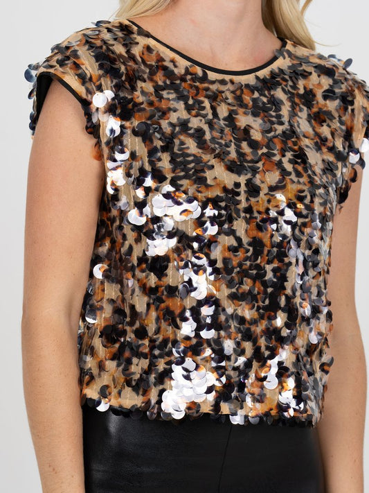 Emily McCarthy Hatti Tank-Tortoise Shell Sequin