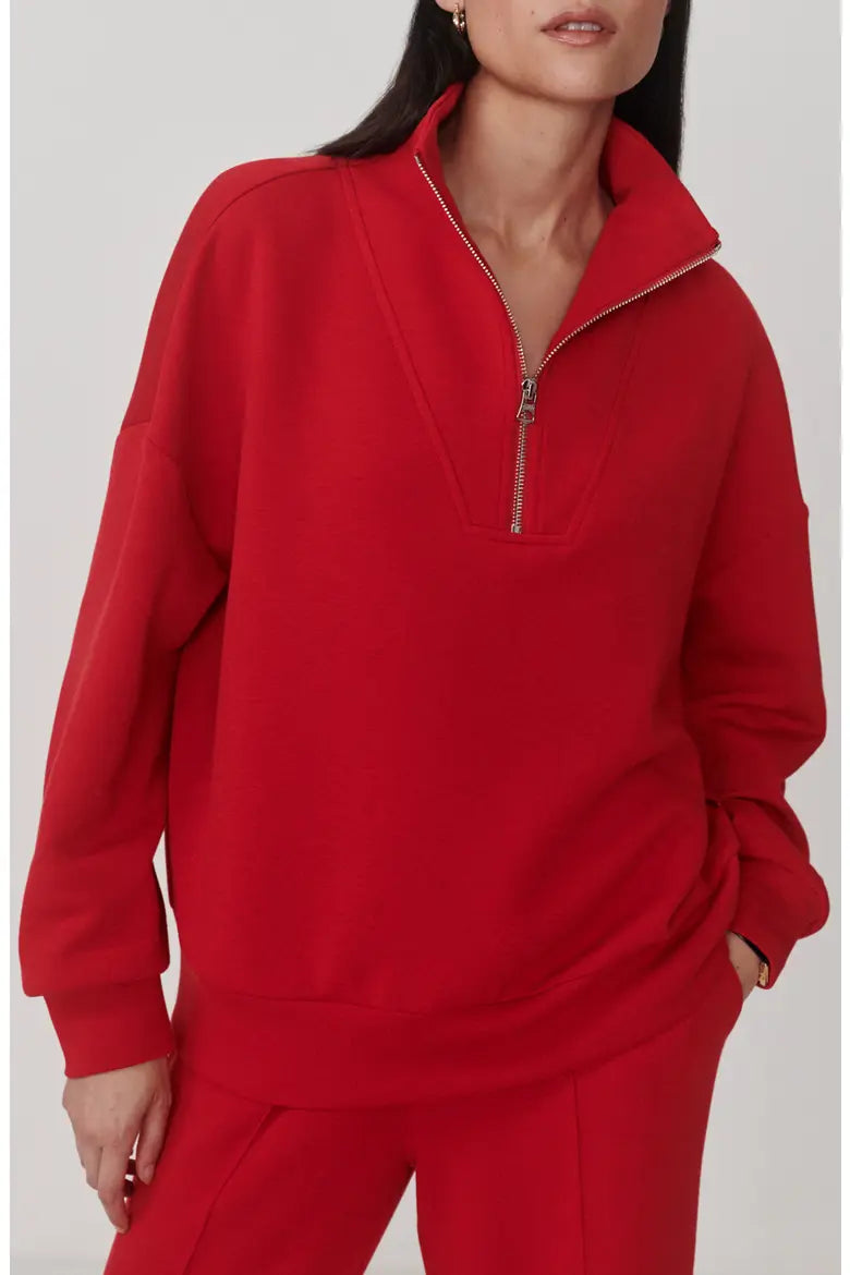 Varley Hawley Half Zip Sweat-Red Marl