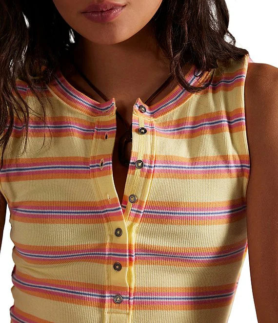 Free People Jamie Sleeveless Henley-Butter Yellow Combo