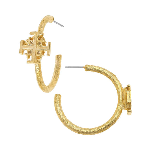 Susan Shaw Jerusalem Cross Hoops-Gold