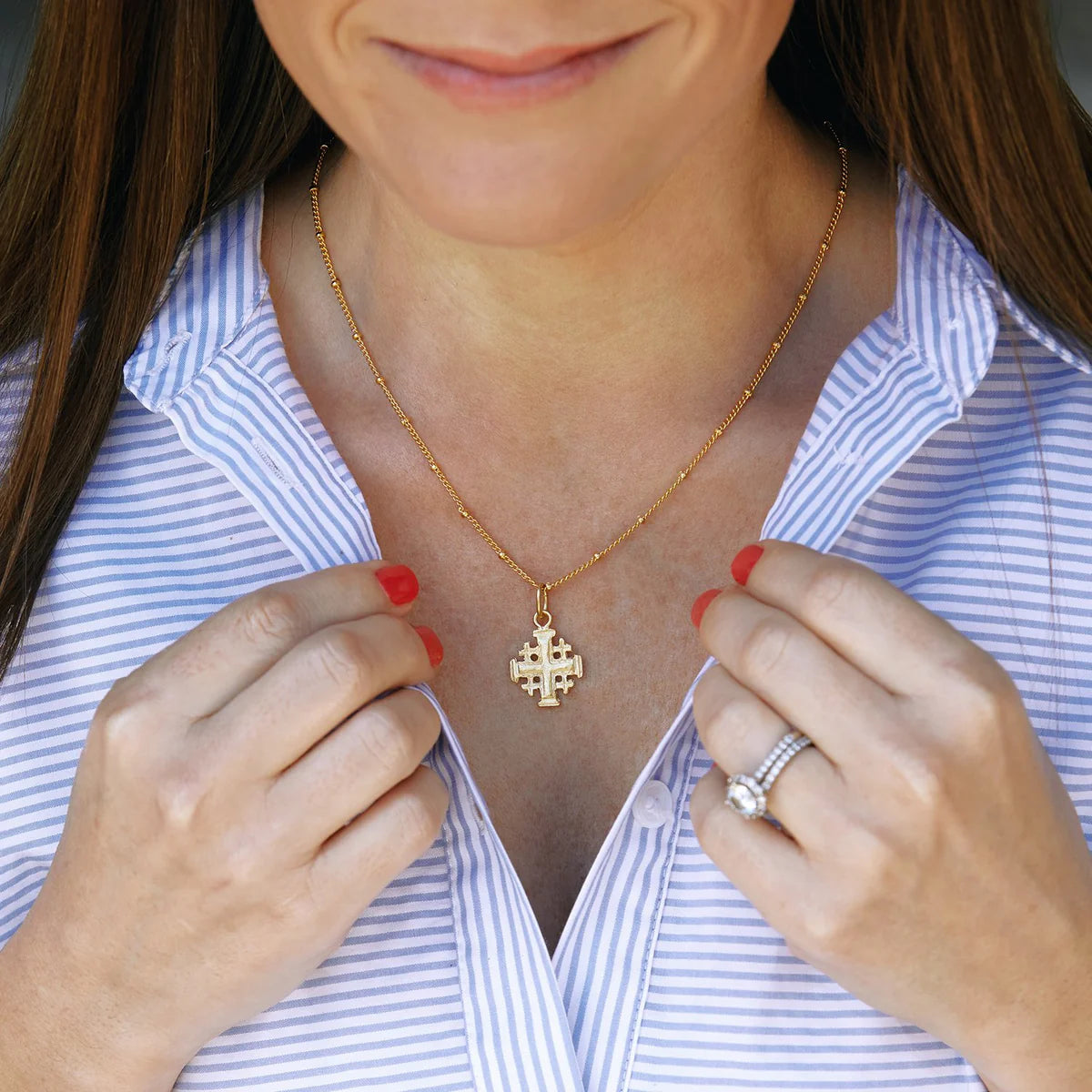 Susan Shaw Medium Gold Jerusalem Cross on Chain Necklace