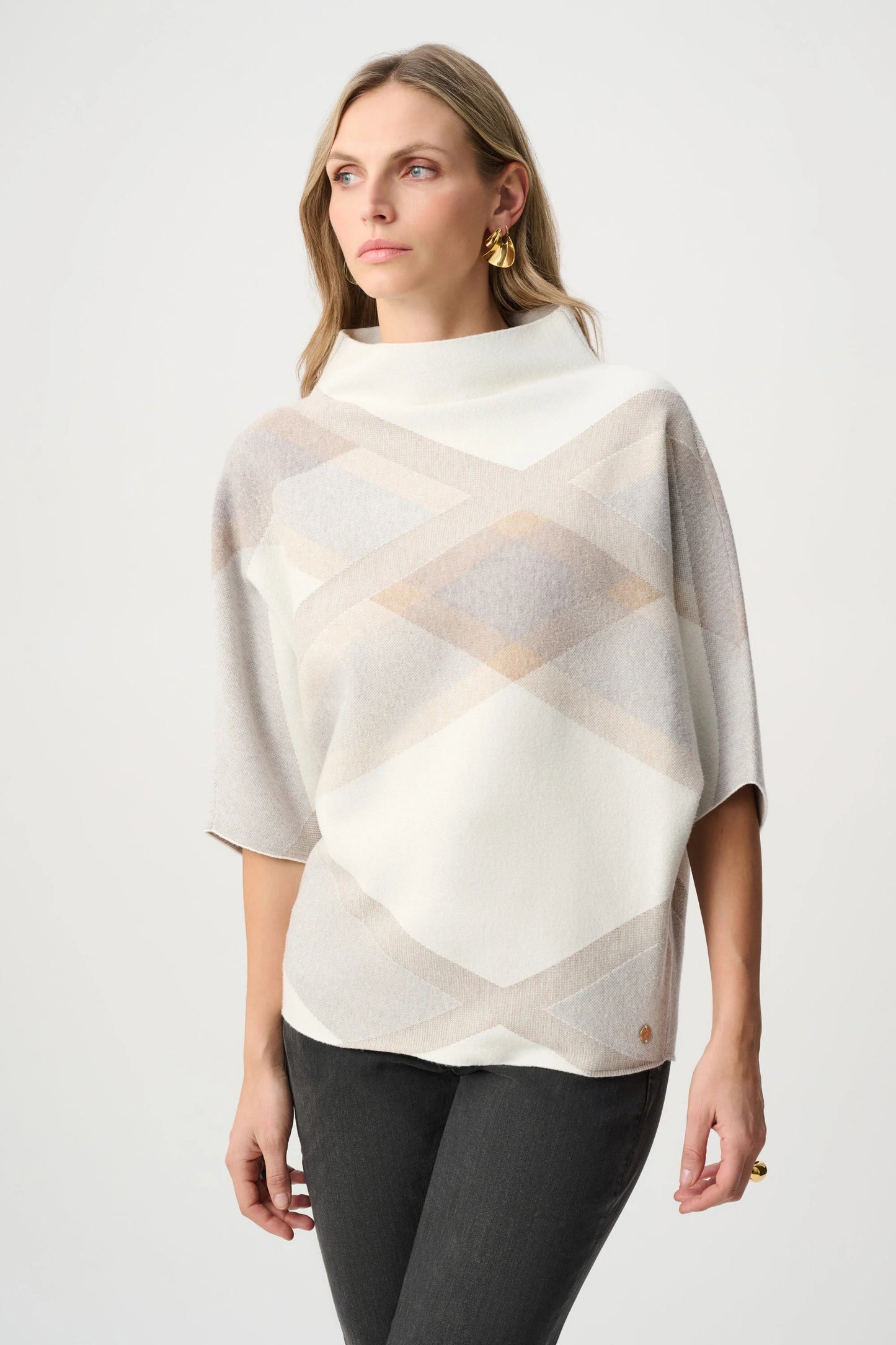 Joseph Ribkoff Plaid Funnel Neck Sweater