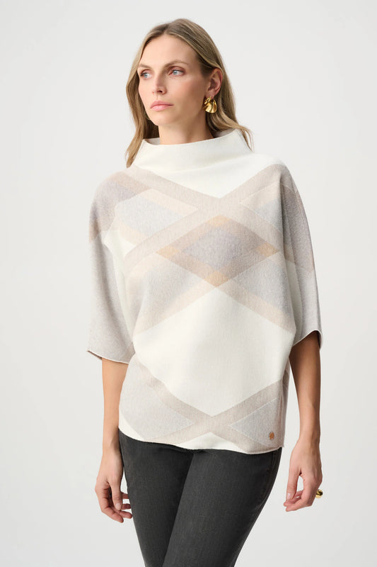 Joseph Ribkoff Plaid Funnel Neck Sweater