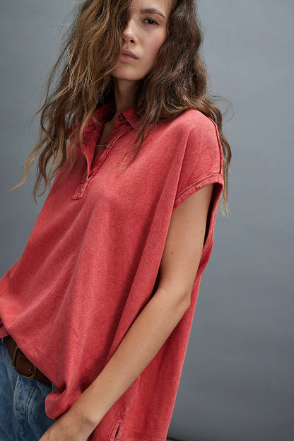 Free People Keep On Polo-Firey Red