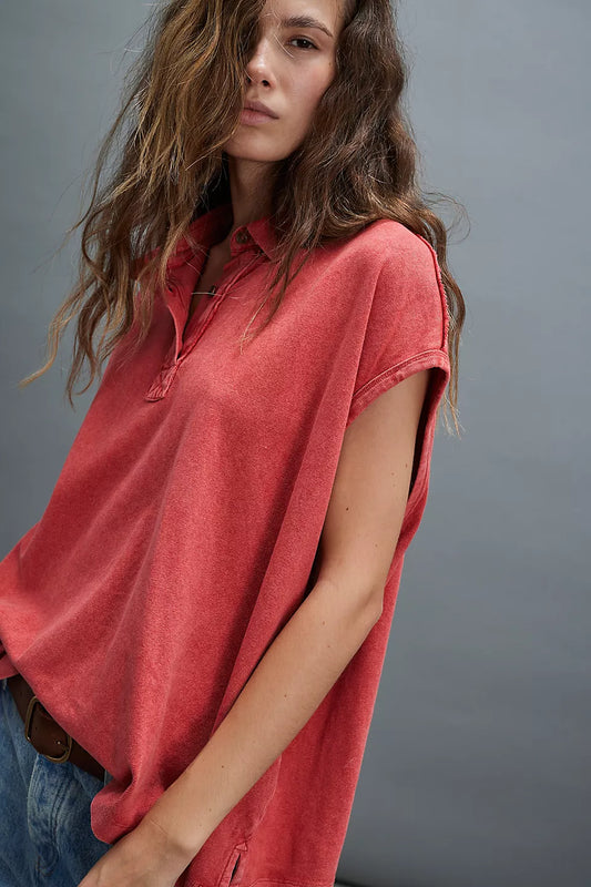 Free People Keep On Polo-Firey Red