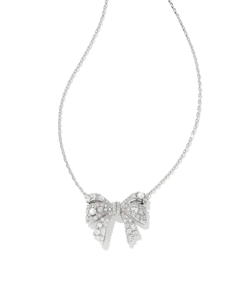 Kendra Scott Krista Bow Pendant Necklace-Rhodium/White Crystal