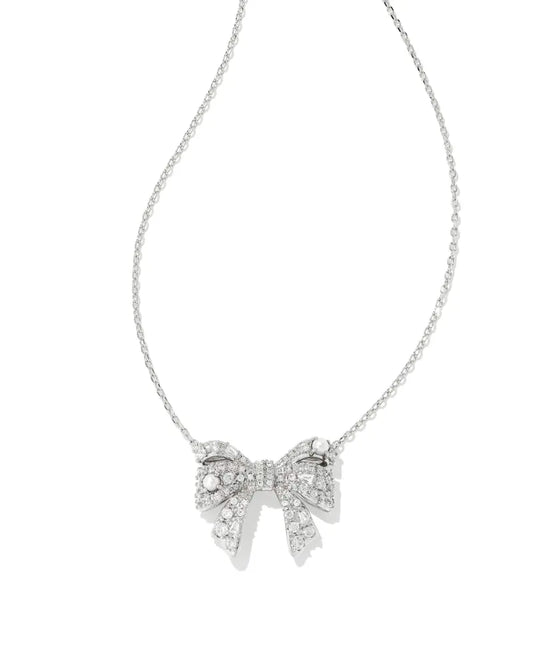 Kendra Scott Krista Bow Pendant Necklace-Rhodium/White Crystal