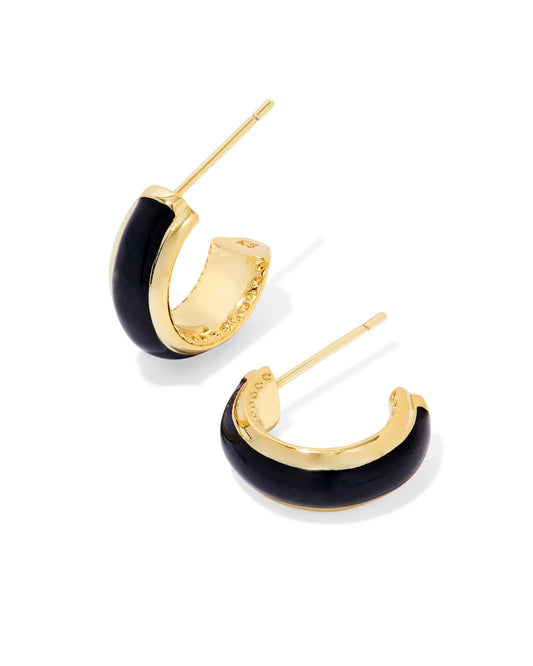 Kendra Scott Ainsley Huggie Earrings Gold/Black Enamel