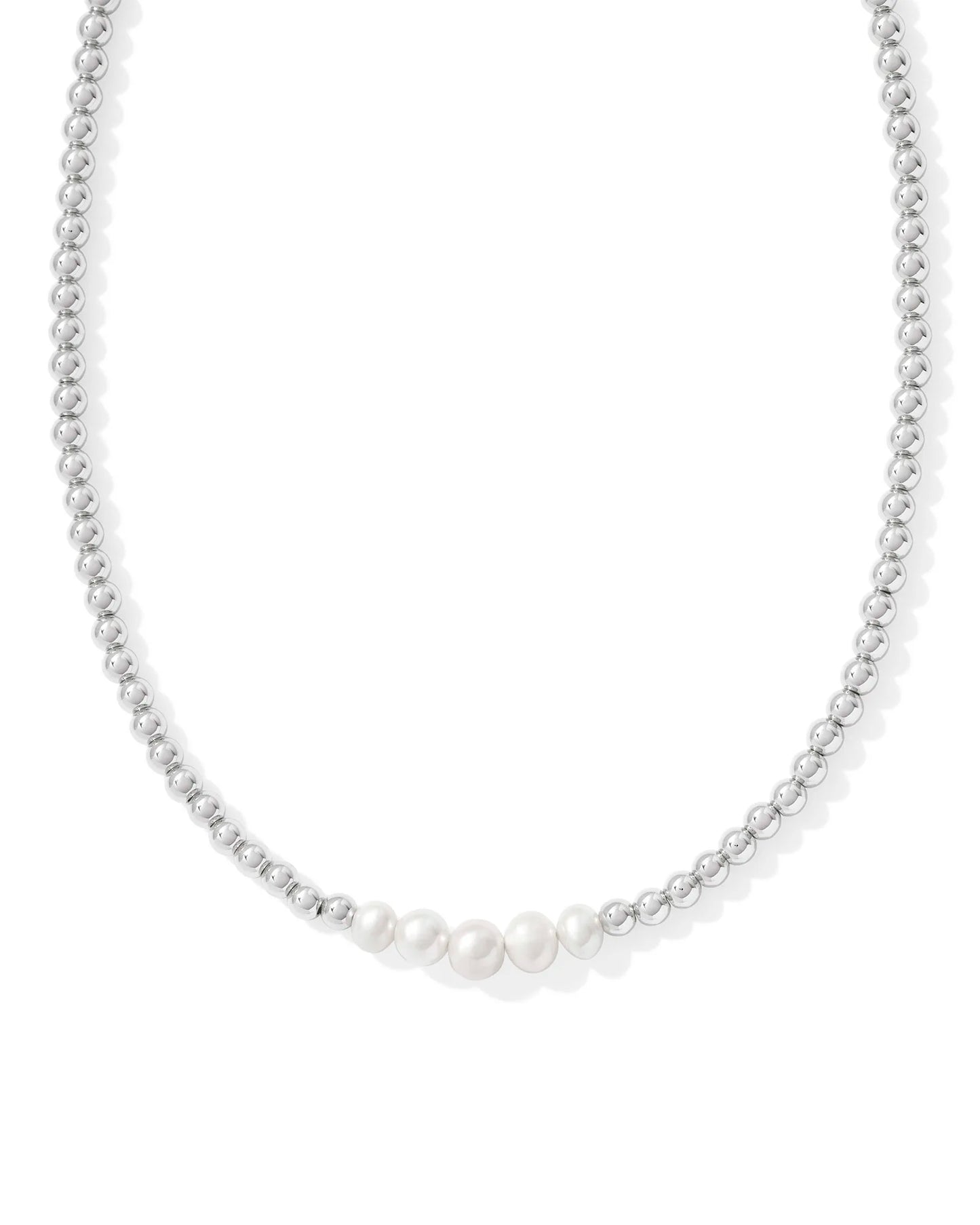 Kendra Scott Eve Beaded Strand Necklace Rhodium/Pearl