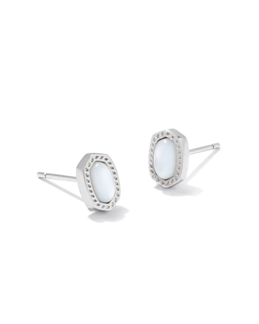 Kendra Scott Mini Ellie Stud Earrings Rhodium/Ivory Mother of Pearl