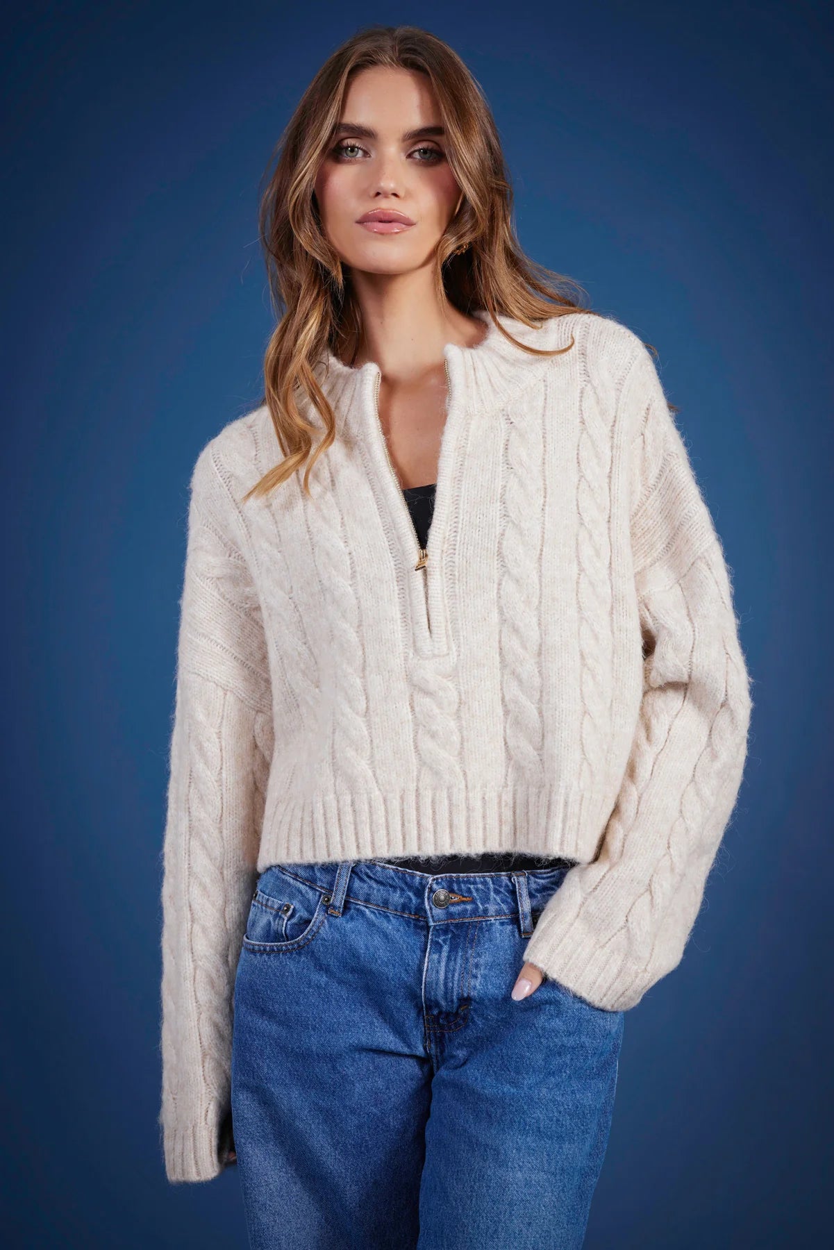 Bishop & Young Kyla Cable Knit Sweater Oatmeal