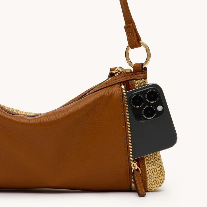 Hammitt Kyle Shoulder Bag-Cocoa Raffia/Gold