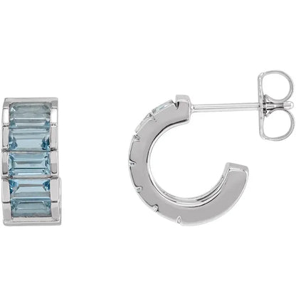 14K White Gold Natural Aquamarine Huggie Earrings