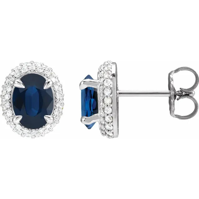 14K White Gold Lab-Grown Blue Sapphire & 1/2 CTW Lab-Grown Diamond Earrings