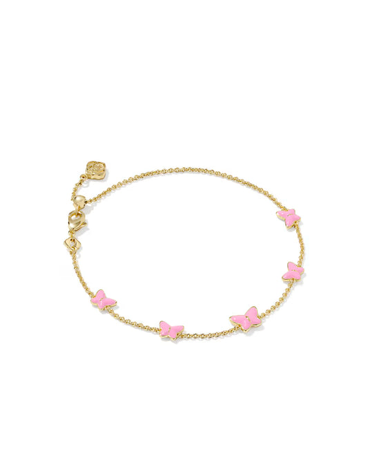 Kendra Scott Lillia Butterfly Delicate Chain Bracelet-Gold/Pink Enamel