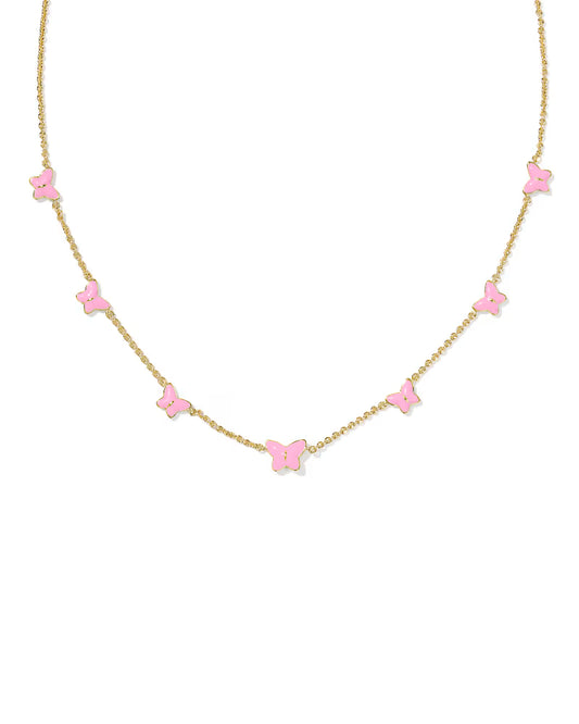 Kendra Scott Lillia Butterfly Strand Necklace-Gold/Pink Enamel