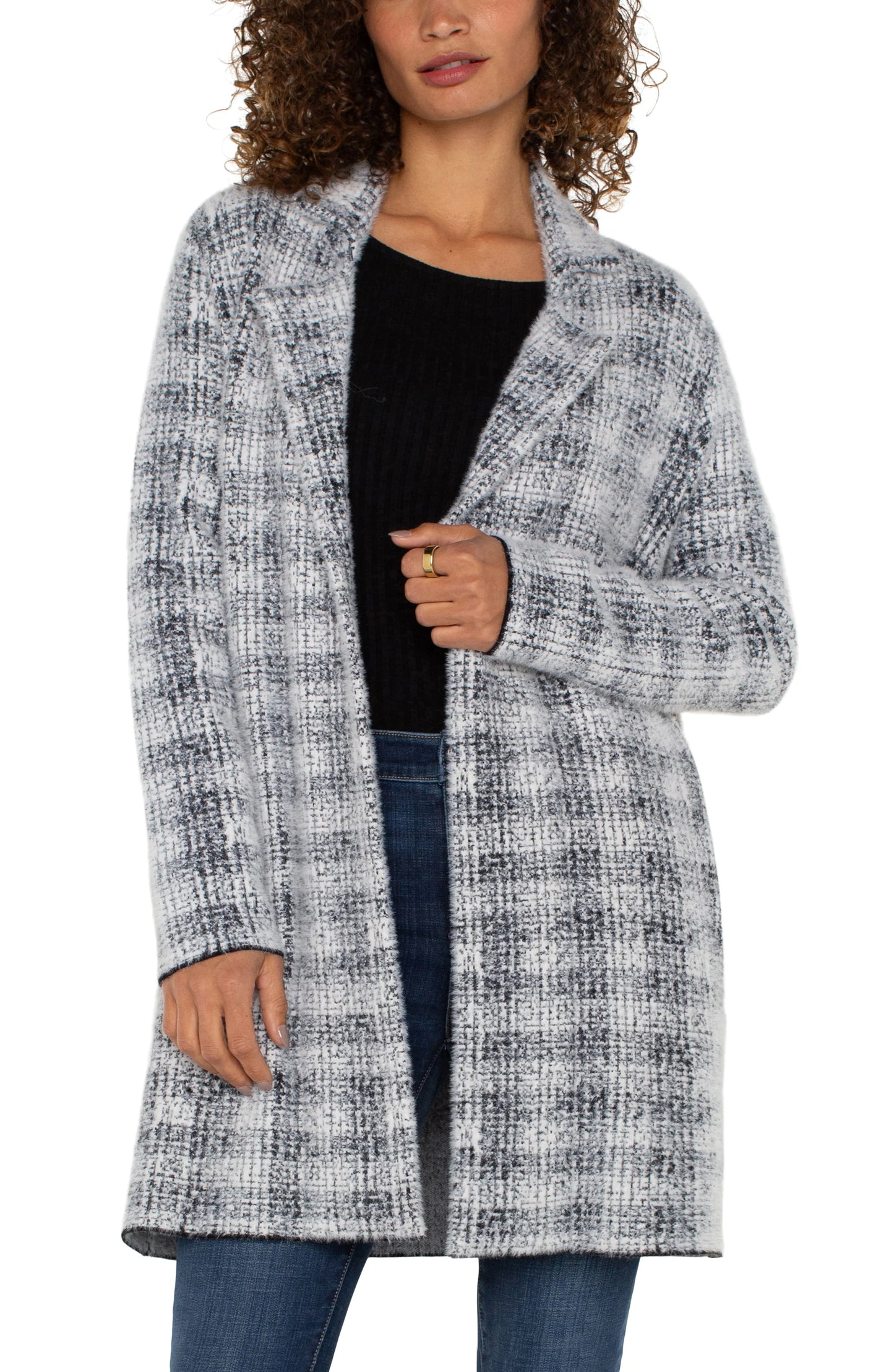 Liverpool Open Front Coatigan Sweater Grey Plaid