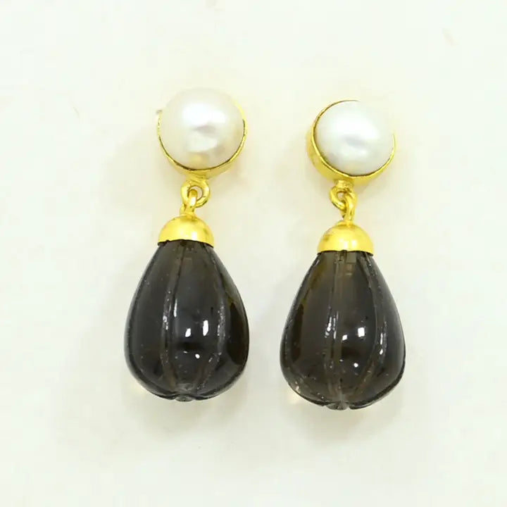 Madelynn Drop Earrings-Gold/Pearl/Smoky Quartz