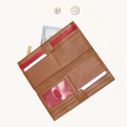Hammitt 110 North Wallet-Mahogany Pebble/Brushed Gold/Red Zip