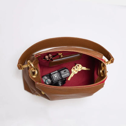 Hammitt Bryant Medium Mahogany Pebble/Brushed Gold Red Zip