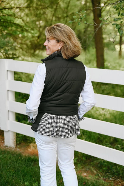 Pearly Vine Maggie May Giddyup Puffer Vest-Black/Houndstooth