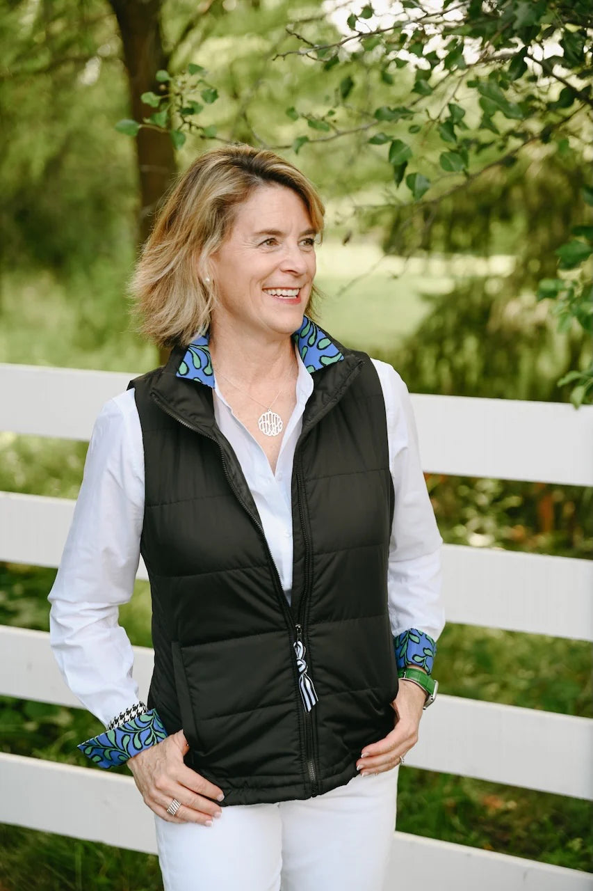 Pearly Vine Maggie May Giddyup Puffer Vest-Black/Houndstooth