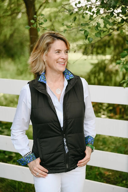 Pearly Vine Maggie May Giddyup Puffer Vest-Black/Houndstooth