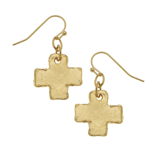 Susan Shaw Mini Square Cross Earrings-Gold