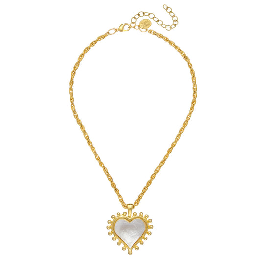 Susan Shaw Mother of Pearl Heart Necklace-Gold