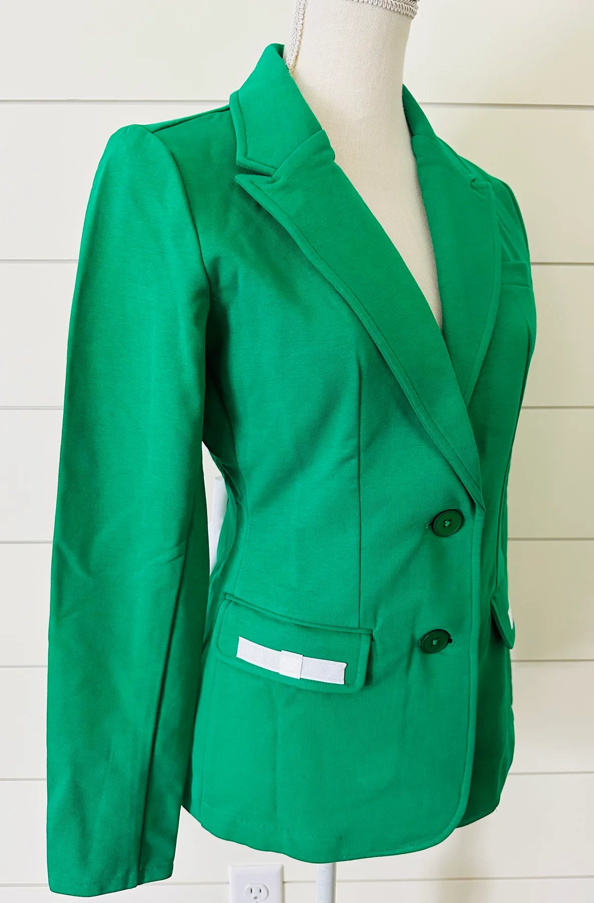 Pearly Vine Naomi Bow Blazer-Green W/White Ribbon