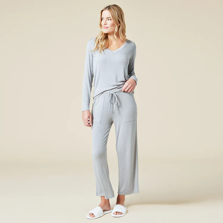 Softies Natalie Classic V-Neck PJ Set-Grey