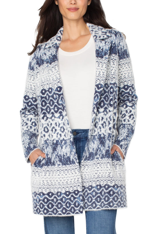 Liverpool Open Front Coatigan Sweater-Navy Shibori