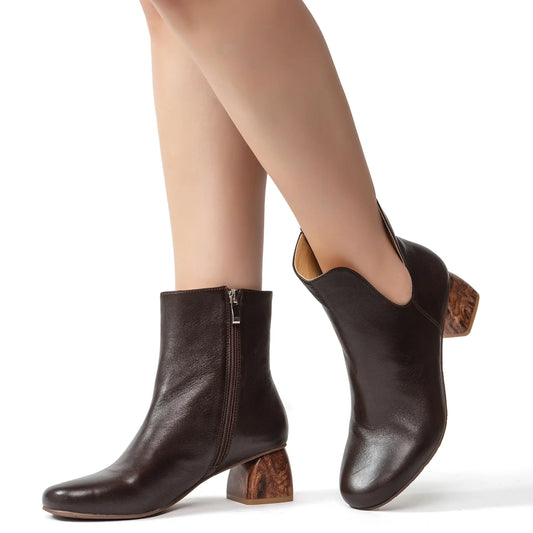 Antelope Nina Block Heel Ankle Boots-Chocolate