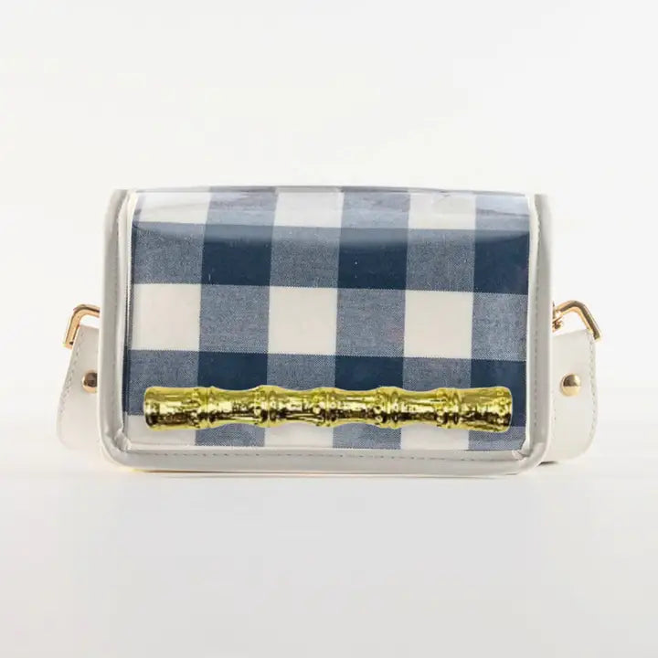 Garland Petite Navy Buffalo Clear Stadium Bag with Gold Bamboo Stick