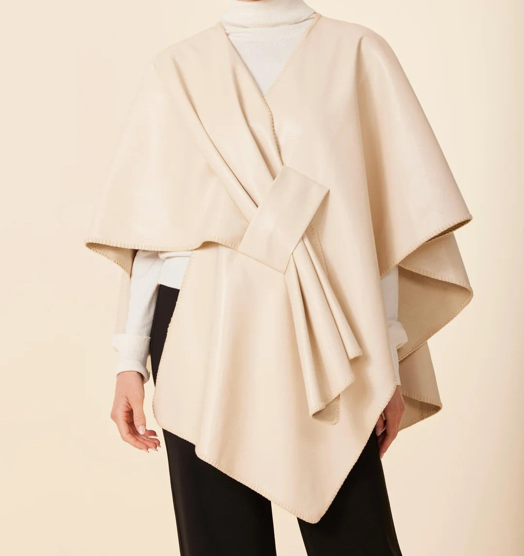 Dolce Cabo Faux Leather Tonal Whipstitch Wrap-Bone