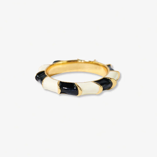 Ink + Alloy Paisley Twisted Color Block Enamel Ring-Black/White